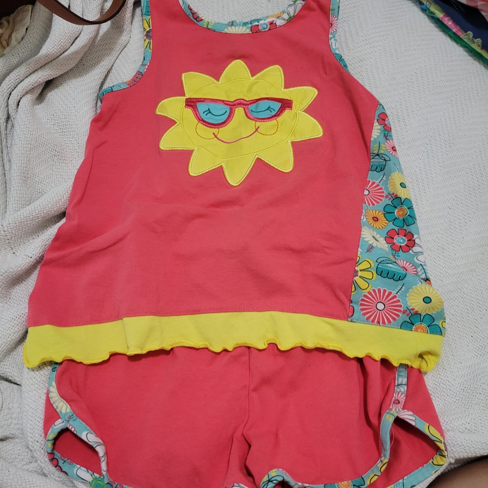 Pink and Yellow Sun Appliqué Kids' Outfit